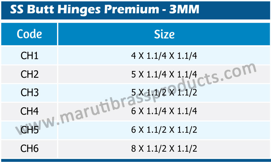 SS Butt Hinges Premium - 3MM Size